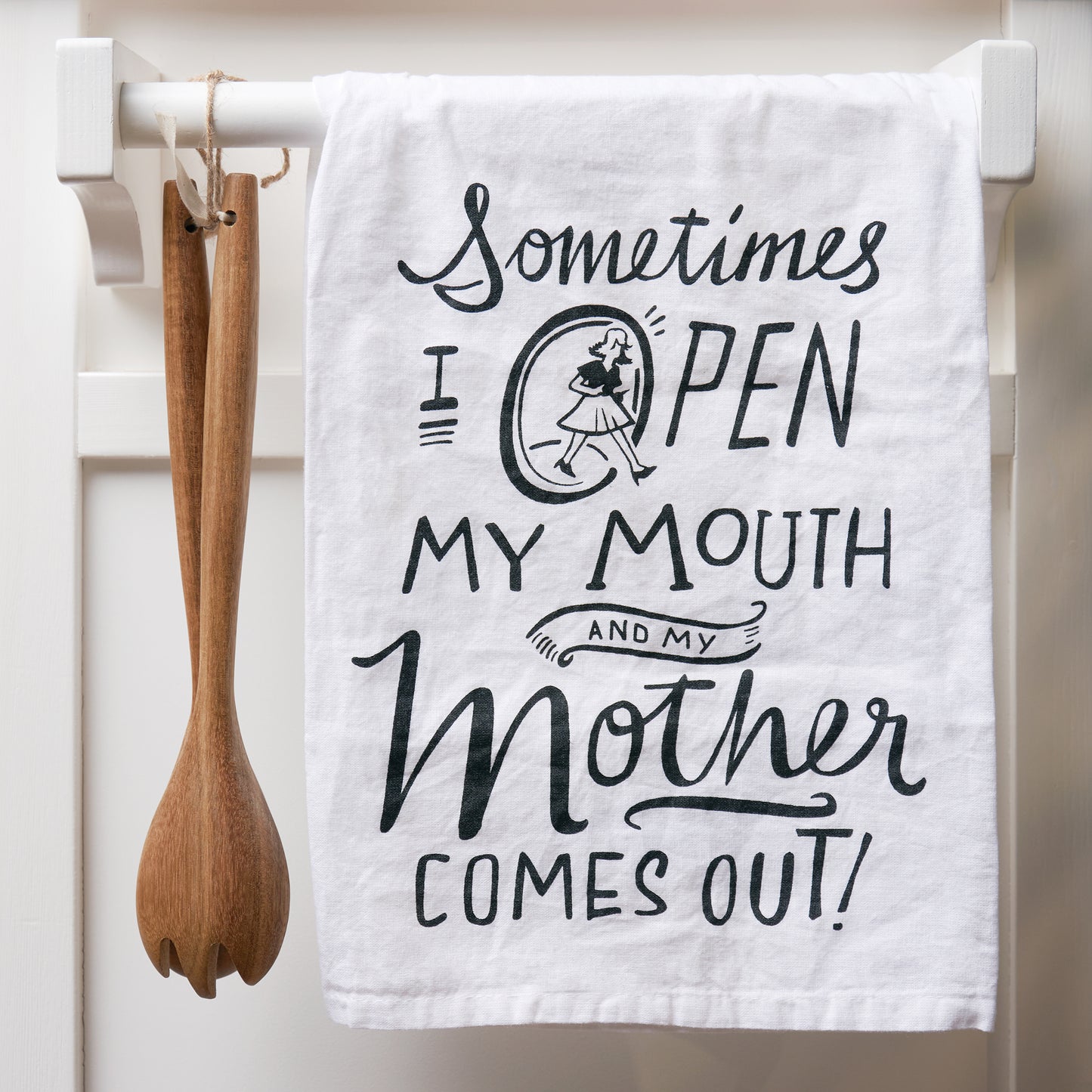 Primitives By Kathy Open My Mouth My Mother Comes Out Kitchen Towel - 28" x 28"