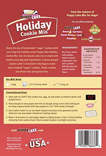 Puppy Cake Holiday Dog Cookie Mix with Bone-Shaped Cookie Cutter, Wheat-Free, 9.5 oz