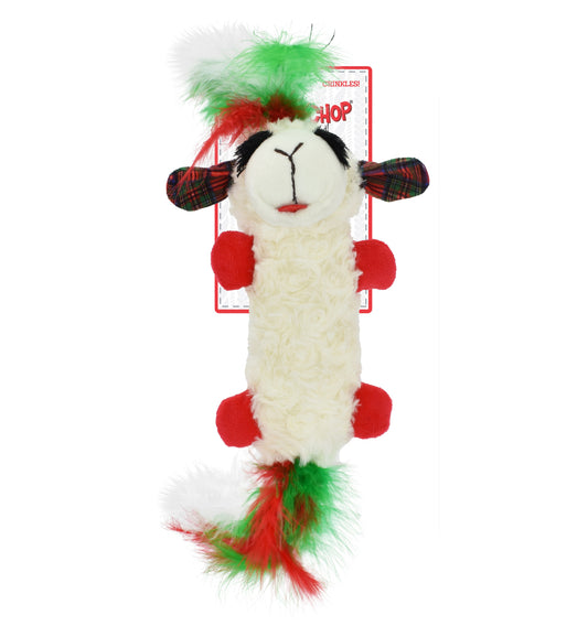 Multipet Holiday Lamb Chop Kuddler with/ Feathers and Crinkle Cat Toy 11.8"