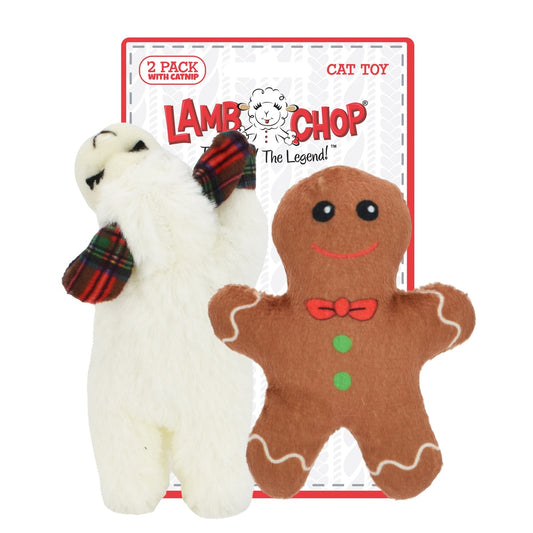 Multipet Lamb Chop Gingerbread & Sheep Holiday Cat Toy-2PK