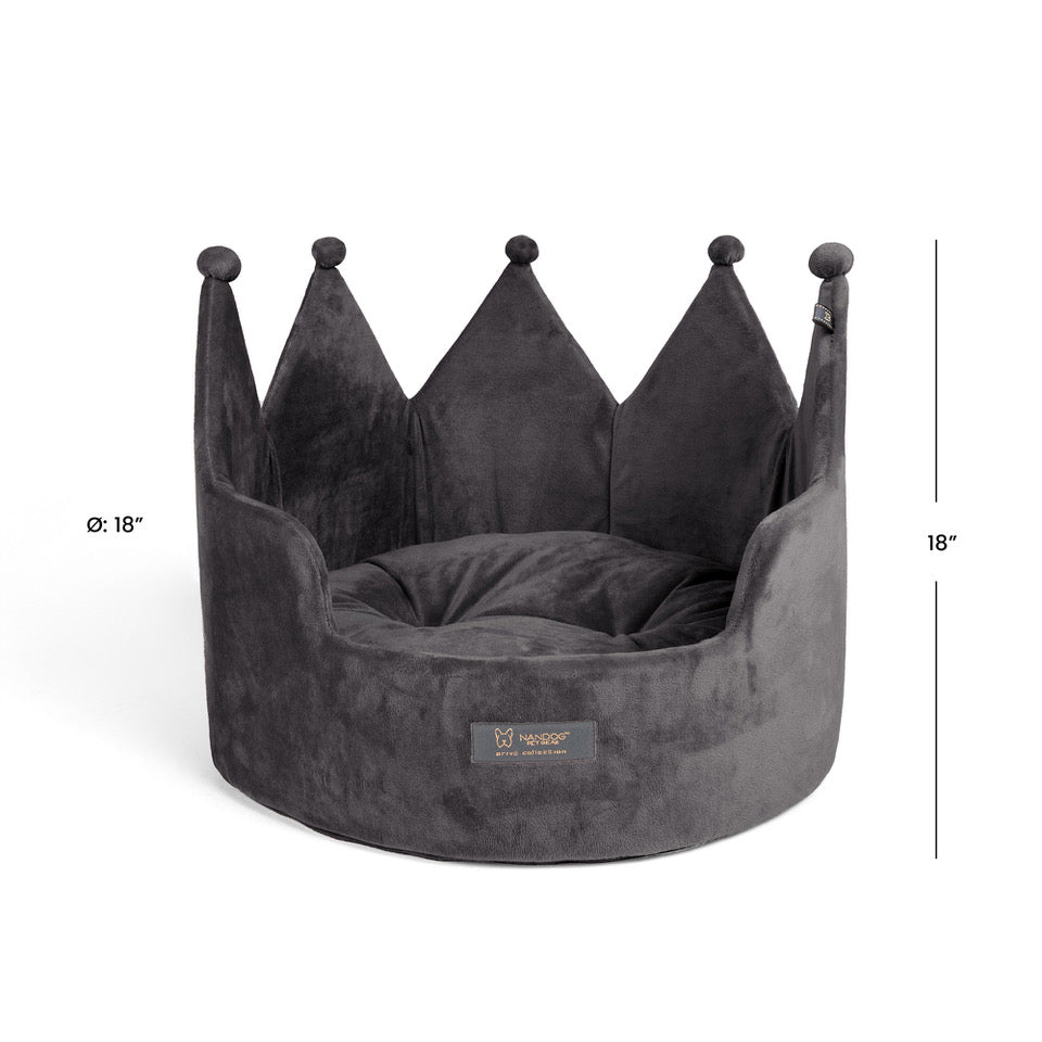 Nandog Pet Gear Prive Crown Bed Micro Plush Dark Gray - Large 18 In