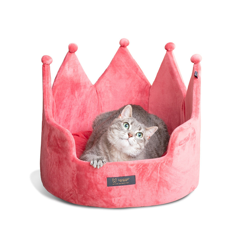 Nandog Pet Gear Prive Crown Cozy Round Cat & Dog Bed Collection Washable Indoor Pet Bed - Royal Micro Plush Pink 18" Large