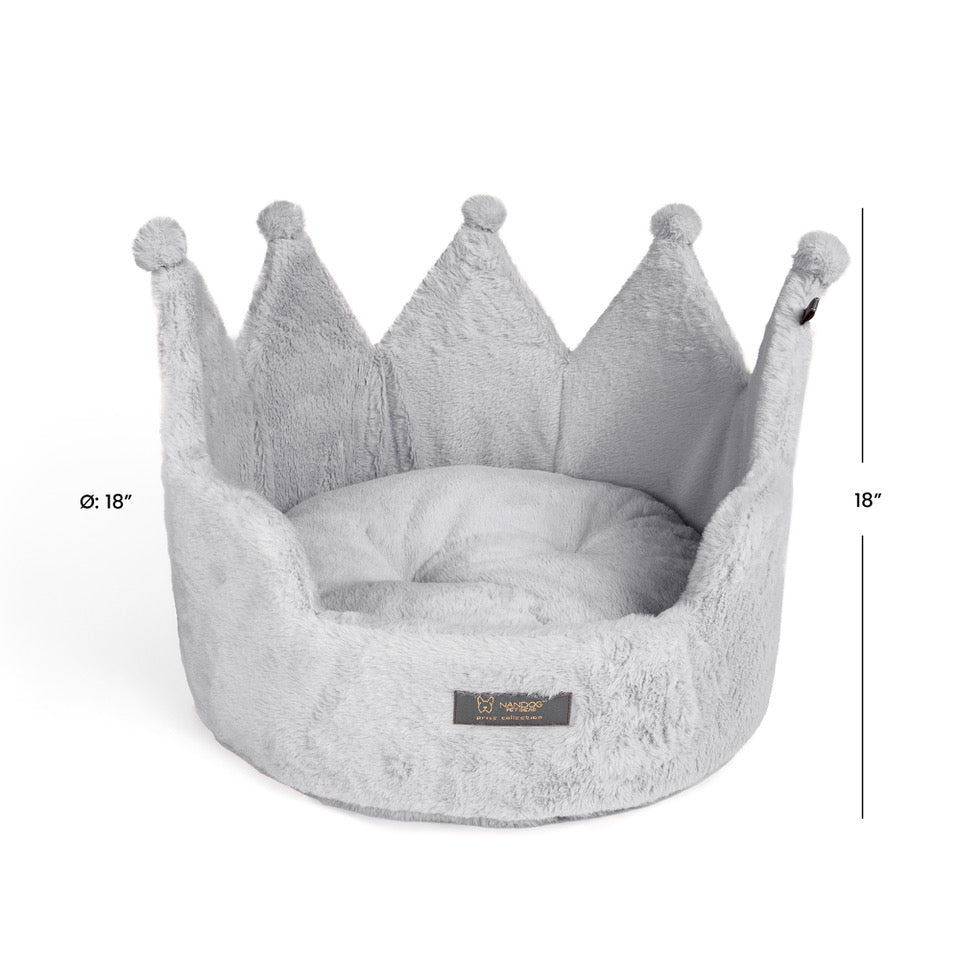Nandog Pet Gear Prive Crown Bed Micro Plush Light Gray Cloud - Large 18 In