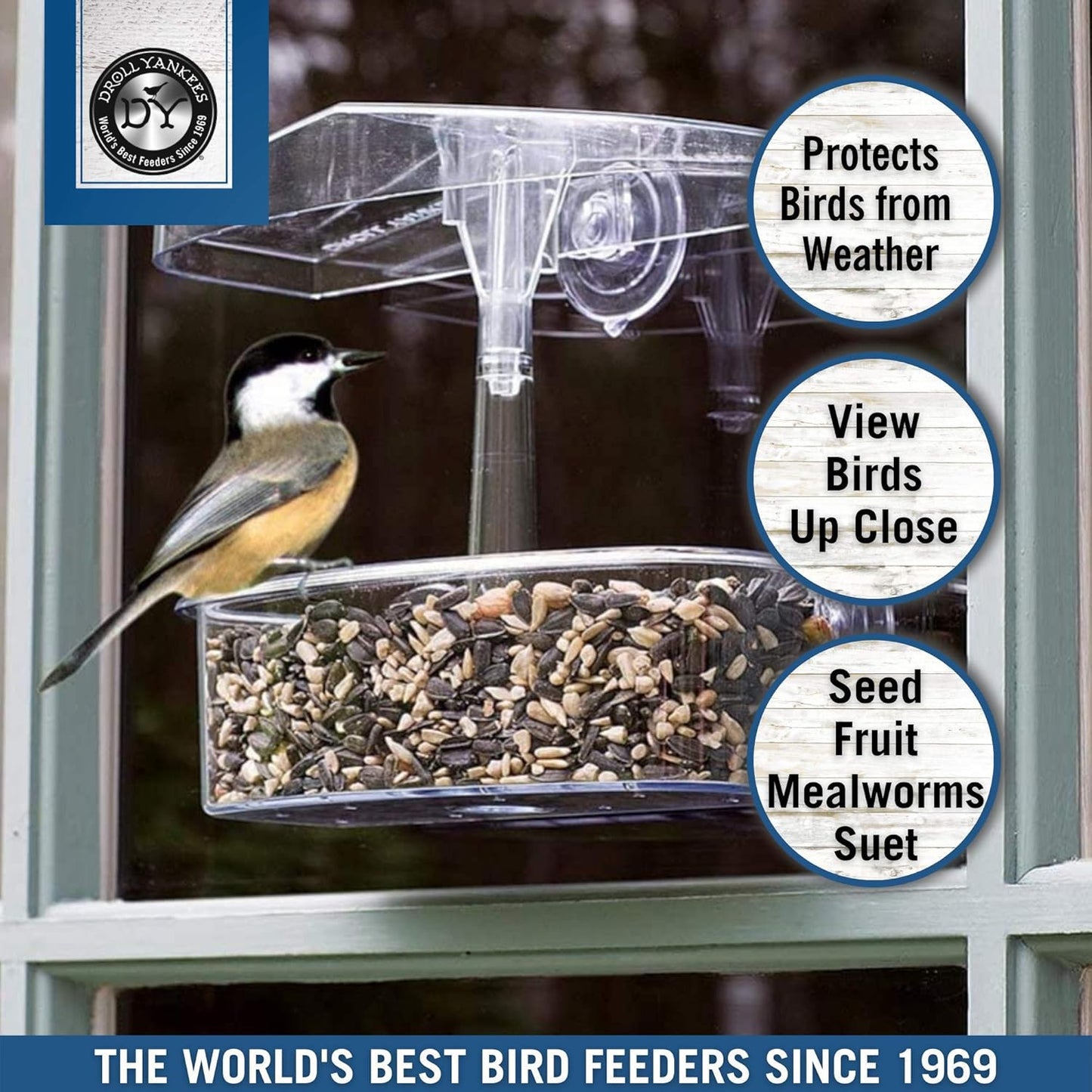 Droll Yankees Observer Window Bird Feeder with Suction Cups - Clear