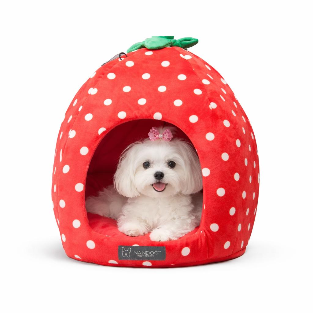 Nandog Strawberry House Dog & Cat Bed - 18"