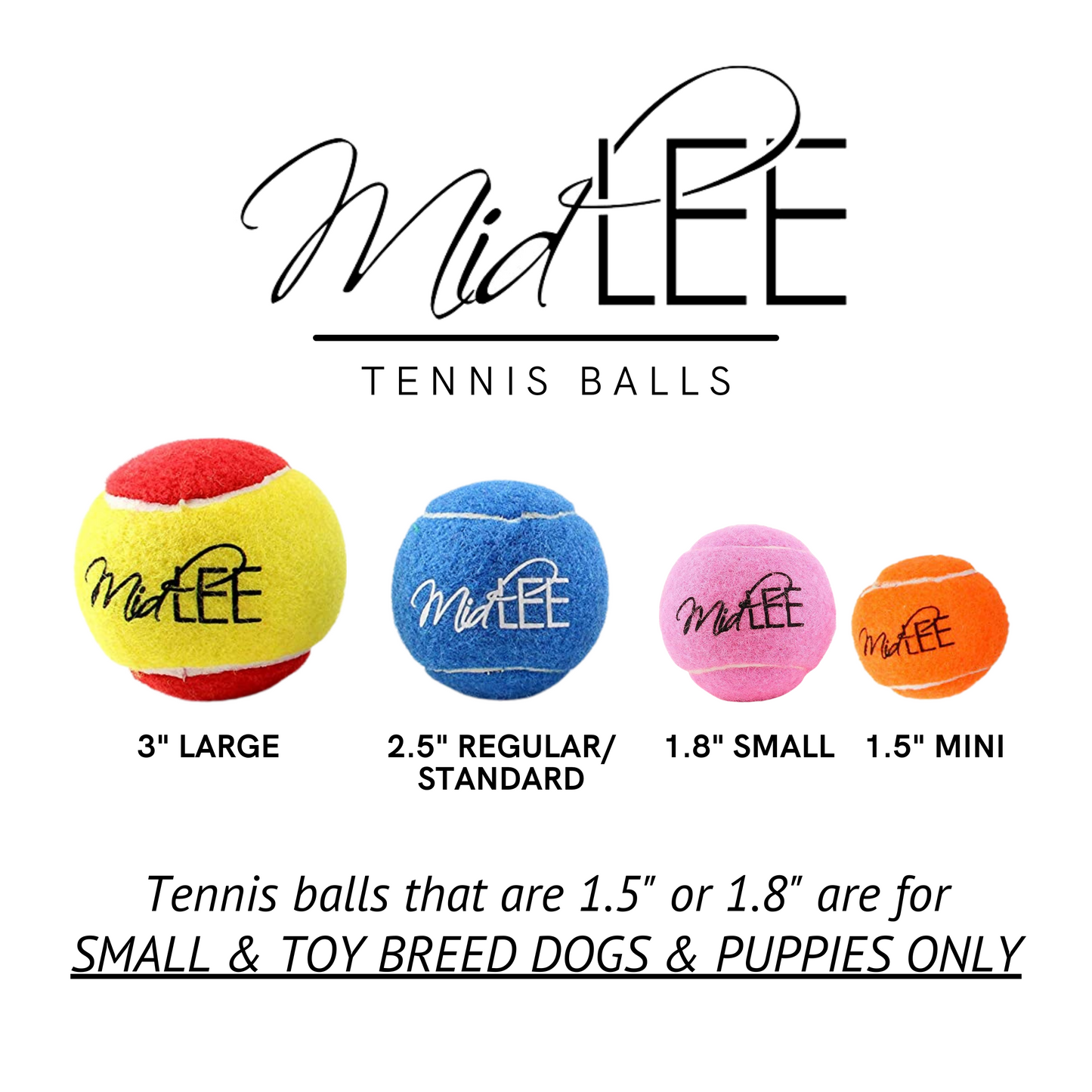 Midlee Mini 1.5" Dog Tennis Balls with Squeaker, Set of 12 Solid Colors