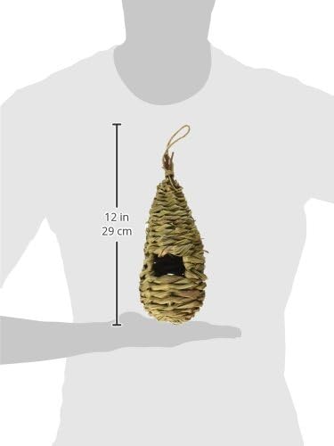 Songbird Essentials SE938 Teardrop Hanging Grass Roosting Pocket Bird House, 12", Tan