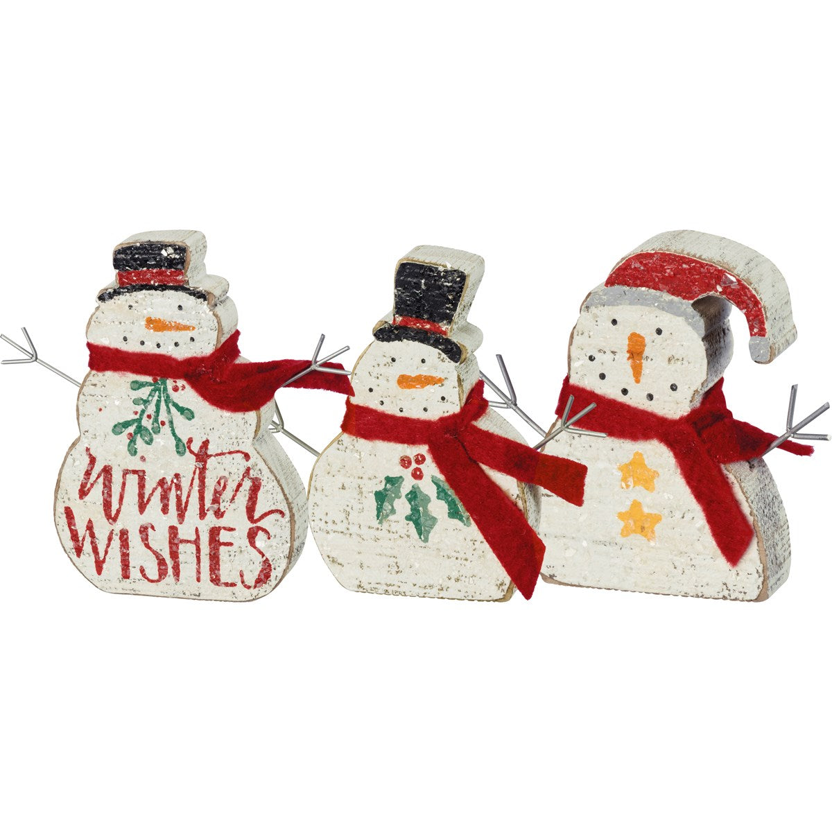 Primitives by Kathy Hand Lettered Winter Wishes Chunky Snowmen Sitter Set