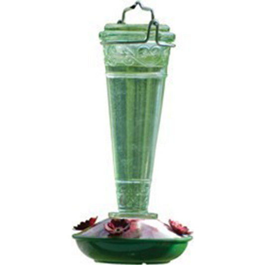 Audubon Green/Red Torchiere Decorative Glass Hummingbird Feeder - 8 Ounces