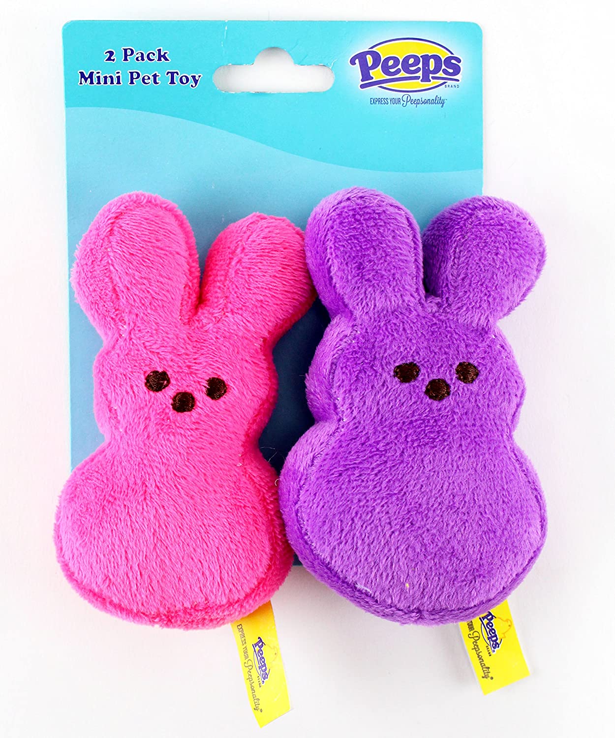 Peeps Mini Plush Bunny Dog Toy, 2 Pack (Pink & Purple)