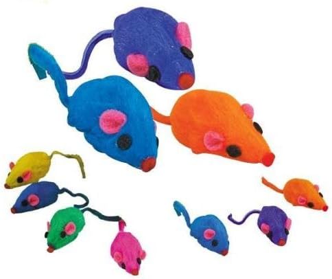 Box of 60 Zanies Real Fur Rattling Rainbow Mice in Cheese Box - 3"