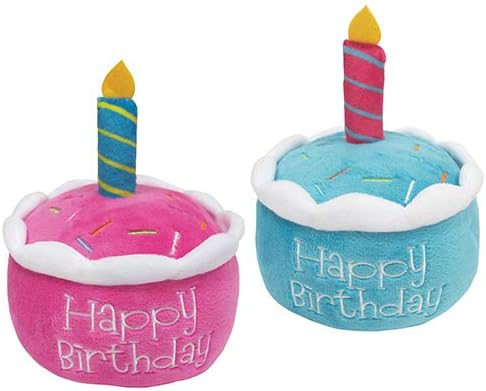 Birthday Cake Plush Toy with Hidden Squeaker (6") - ((Blue))