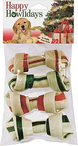 Pet Factory Happy Howlidays Christmas Beefhide Bones 4pk 4"