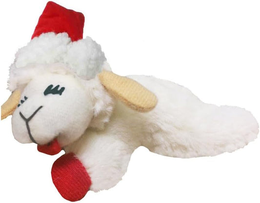 Multipet Holiday Lamb Chop with Santa Hat Plush Cat Toy -  4"