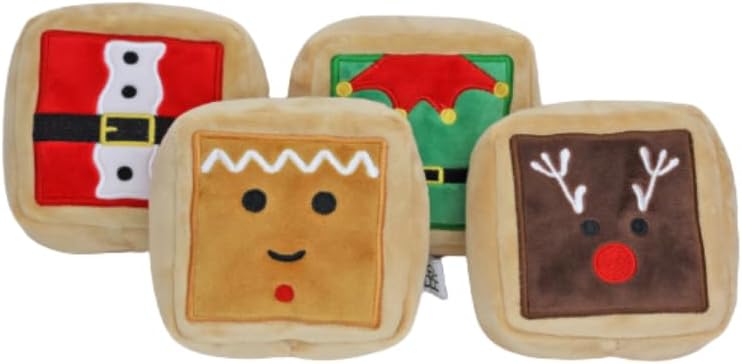 Midlee Gift Box Christmas Squares Sugar Cookie Plush Dog Toy-Reindeer, Gingerbread Man, Santa, Elf