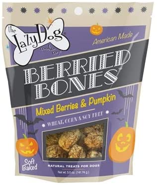Lazy Dog Cookie Co. Berried Bones Fall Halloween Dog Treat, Mixed Berries & Pumpkin Flavor, Wheat Free, Made in USA, 5oz