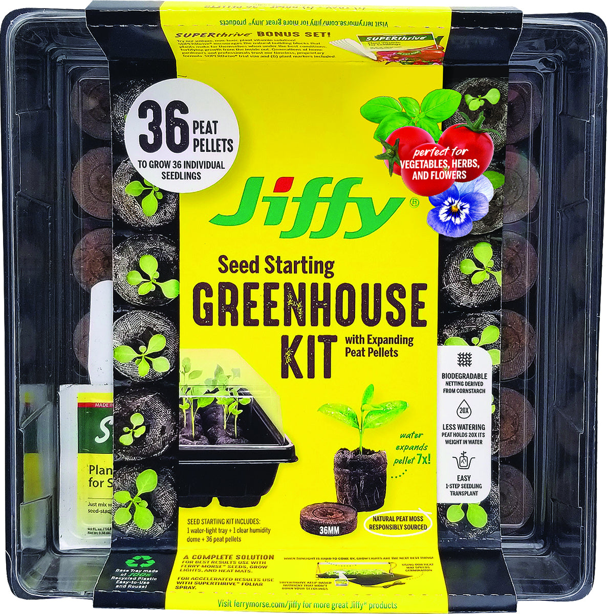Jiffy Seed Starting Tray Kit, 36 Cell 36mm Peat Pellets with Bonus SUPER thrive