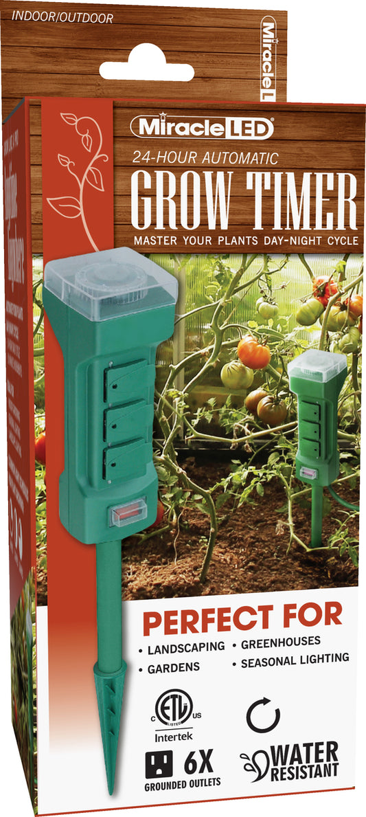 MiracleLED 6 Outlet Green Sproutmatic Grow Light Timer 24 Hour On/Off