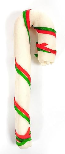 Pet Factory Holiday Rawhide "Candy Cane" with Color Straps Dog Chew - 10" Single Treat