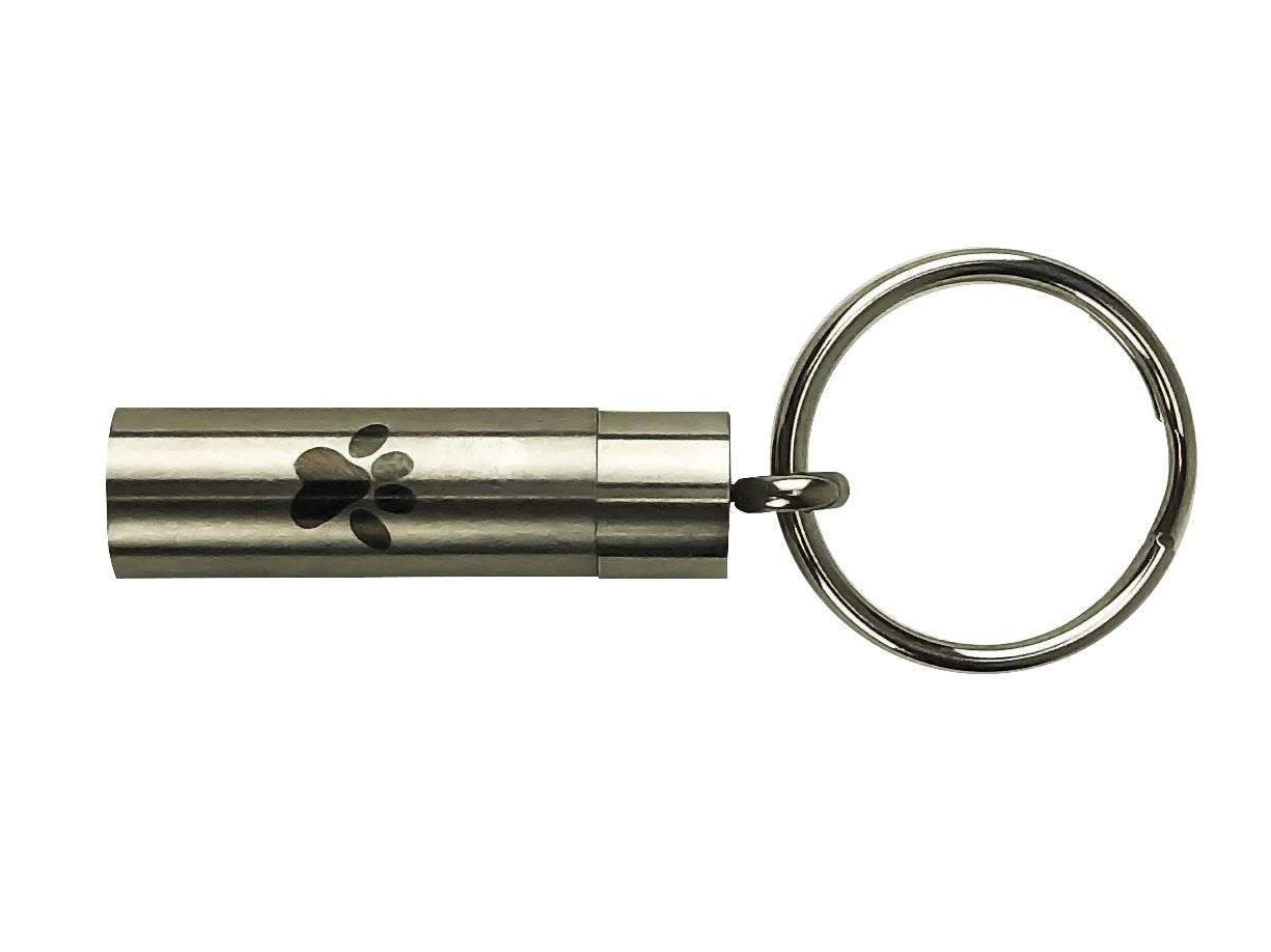 Midlee Urn Key Chain for Dog's Ashes - Stainless with Black Paw Print