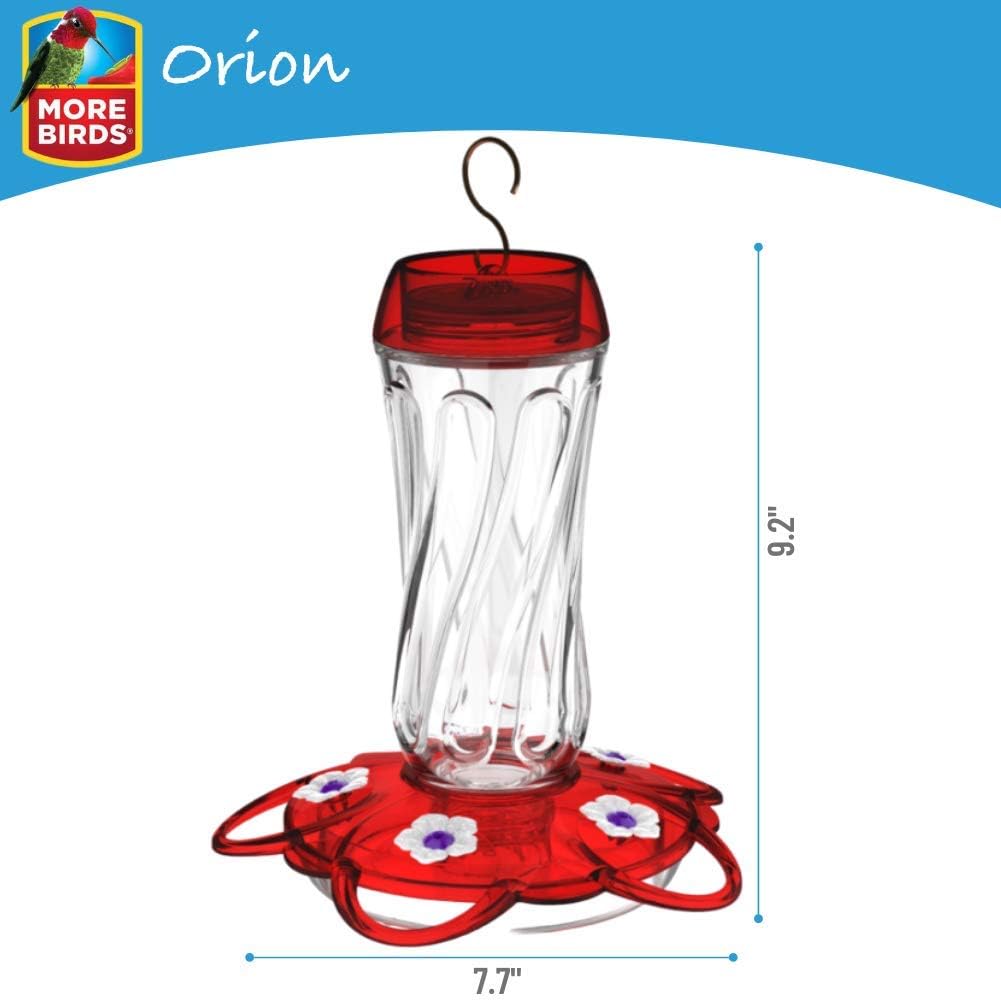 More Birds Orion Hummingbird Feeder, Glass Bottle, 5 Feeding Ports, 16-Ounce Nectar Capacity