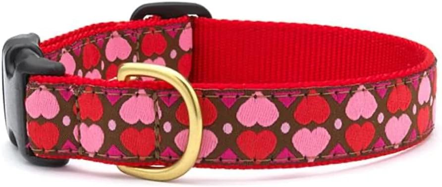 Up Country Valentine and Hearts Pattern Dog Collar Large 1 Inch Wide- All Hearts