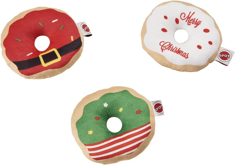 ETHICAL/SPOT Holiday Glazed Christmas Donuts Cat Toy - 4" Assorted styles- 1 Unit