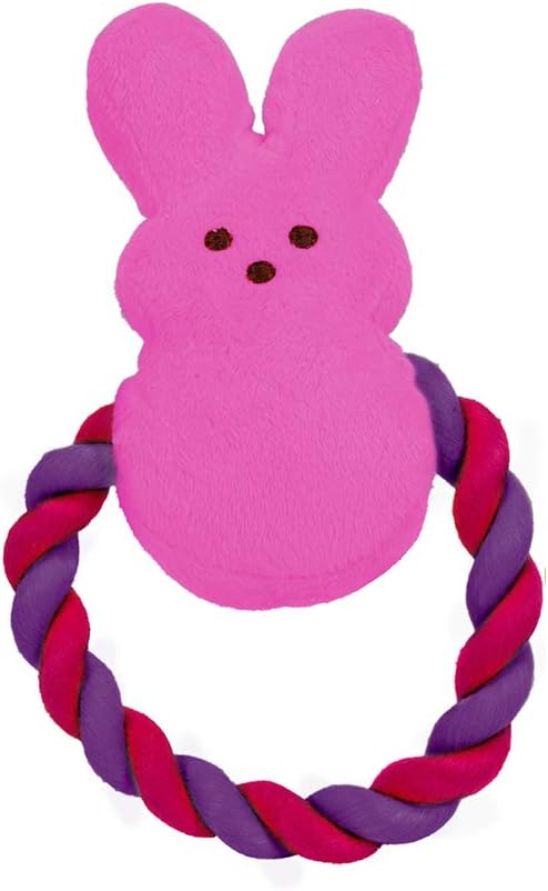 Peeps for Pets Plush Bunny Rope Pull Toy for Dogs Squeaker Dog Toy - Pink/Purple