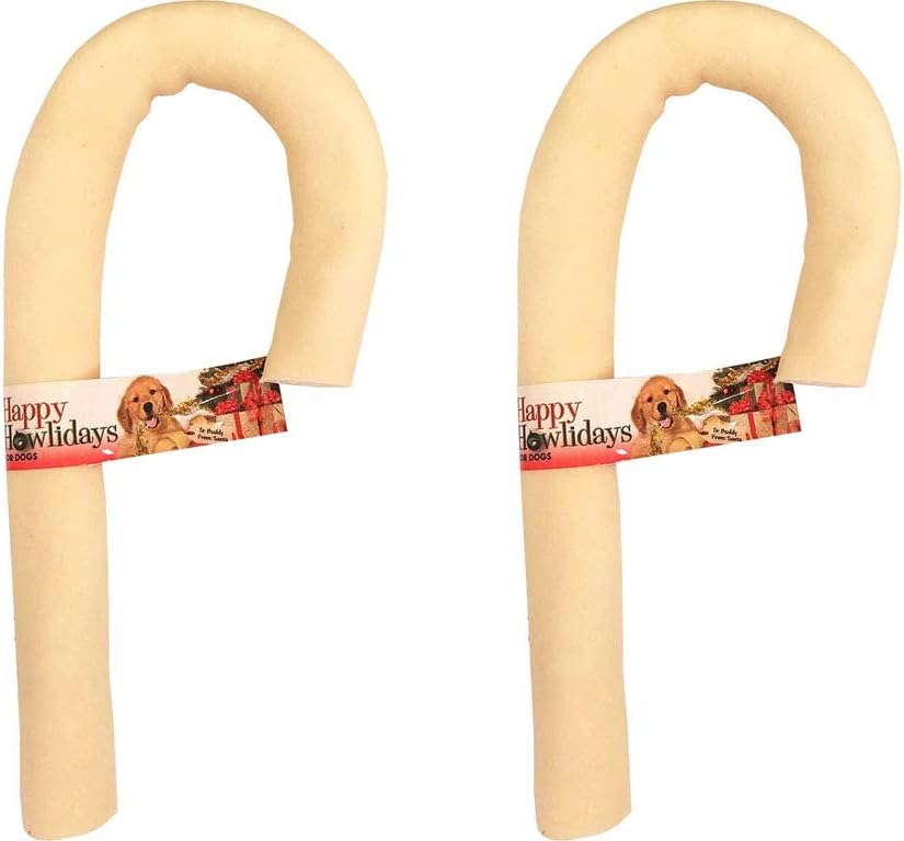 Pet Factory Happy Howlidays American Beefhide Candy Canes, 2 Pack 9-10"