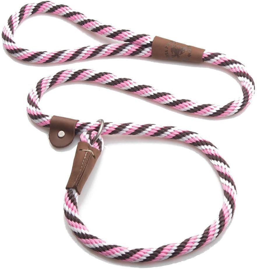 Mendota Pet Slip Leash - Dog Lead and Collar Combo - Made in The USA - Pink Chocolate, 1/2 in x 6ft - for Large Breeds