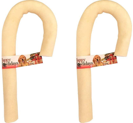 Pet Factory Happy Holidays Beefhide Candy Cane Dog Rawhide Chew 2pk 7"