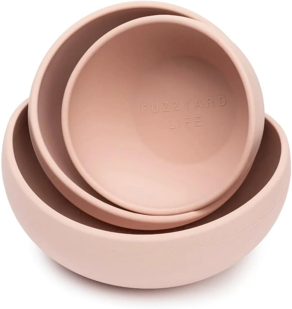 Fuzzyard Pet Silicone Dog Bowl, Non-Slip Bottom, Easy to Clean, Dishwasher Safe, Colorful Design - (Soft Blush, Medium)