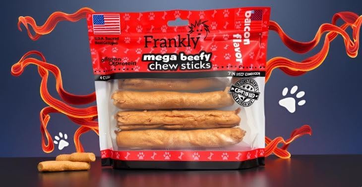 Frankly Mega Beefy 7-inch Bacon Rawhide Dog Chew - 4ct