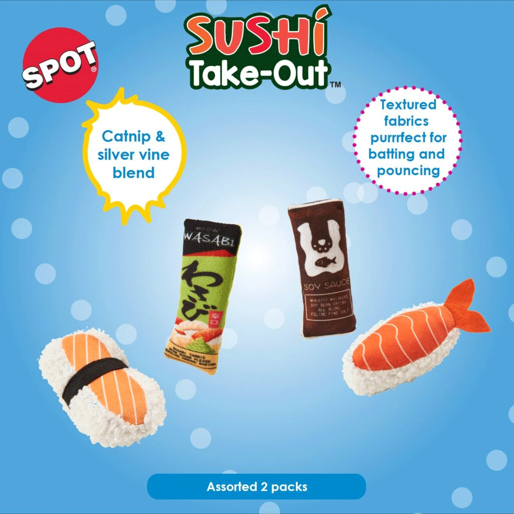 Spot Sushi Take-out Plush Catnip & Silverine Blend Cat Toy - 2 Pack Assorted Colors