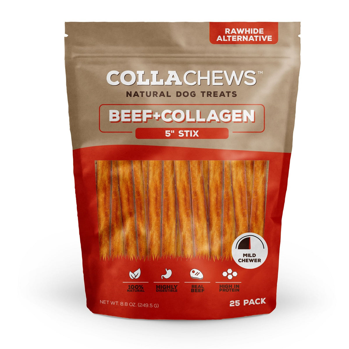 Collachews Beef + Collagen Rawhide Free 5" Stix Dog Treat - 25 Count