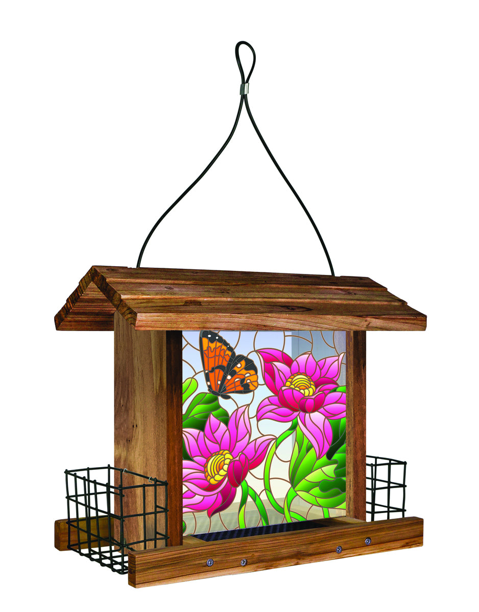 Nature's Way Stained Glass Hopper Bird Feeder with Suet Cages - Brown/Red/Green(3.1 QT)