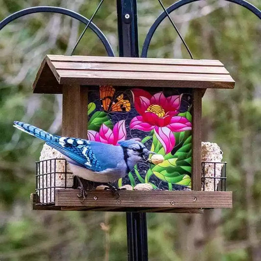 Nature's Way Stained Glass Hopper Bird Feeder with Suet Cages - Brown/Red/Green(3.1 QT)