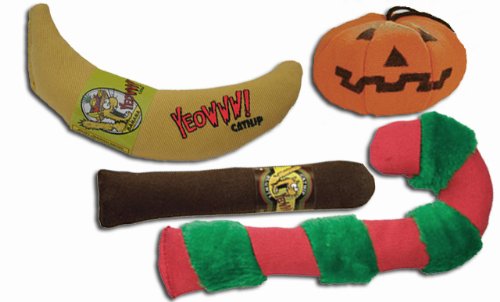 Yeowww! 100% Organic Catnip Toy Assortment (banana, cigar, pumpkin, candy cane)