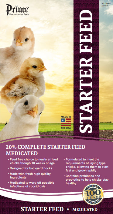Prince Premium Feed Chick Starter 20% Layer Mash  Medicated Crumble - 40 Lbs