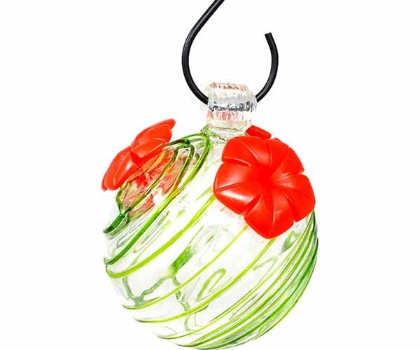 Gift Essentials 4" Green Glass Hanging Hummingbird Feeders - 8 Ounce (Green Swirl)