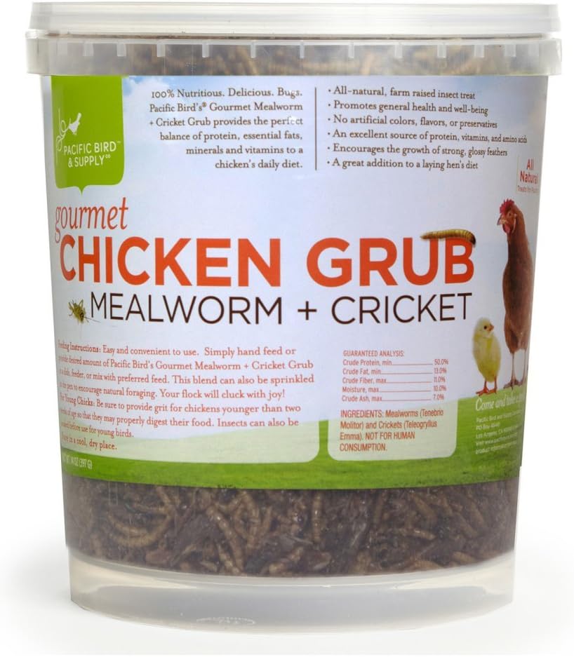 Pacific Bird & Supply Co. Gourmet Chicken Grub Dried Mealworms/Cricket - 14 oz Bucket