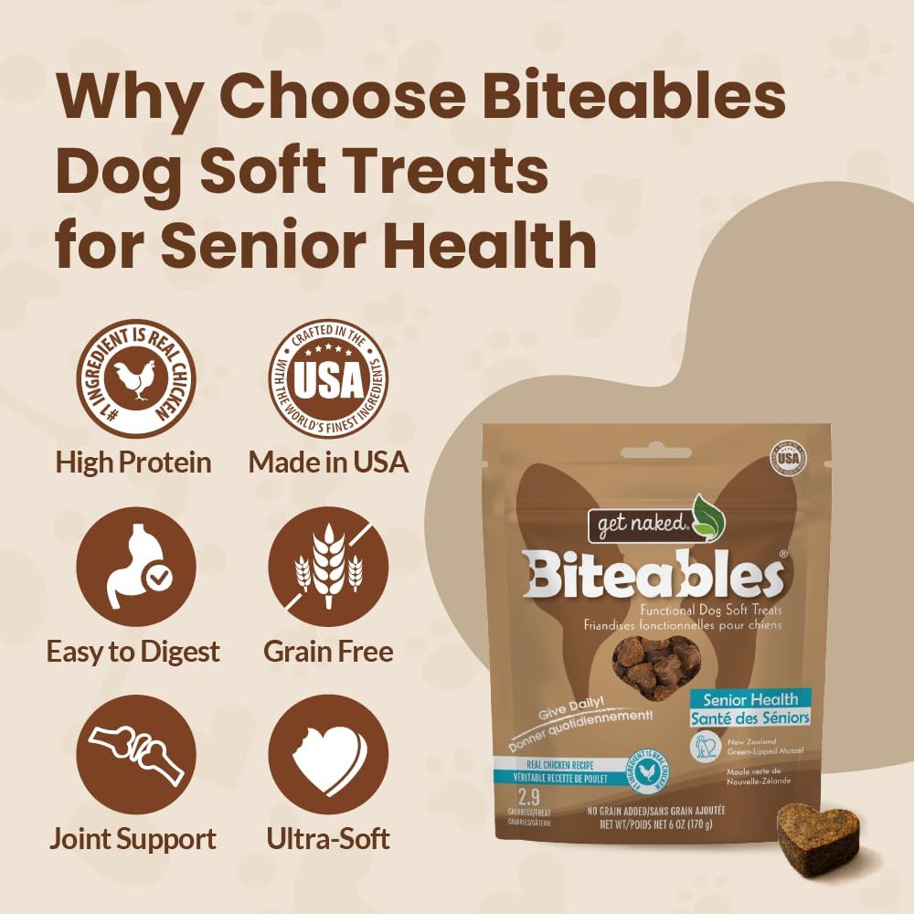 Get Naked Biteables Senior Health Soft Dog Treats, Real Chicken Treat for Toothless Dogs, 6oz