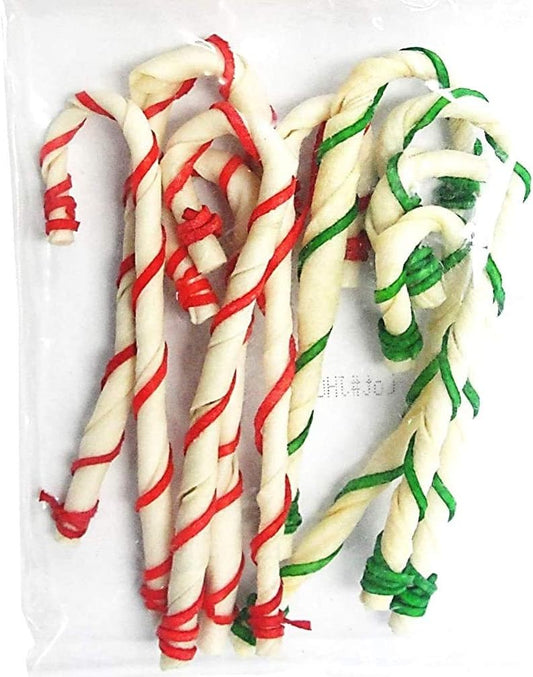 Pet Factory Happy Howlidays Christmas Beefhide Dog Candy Canes 9pk 5"