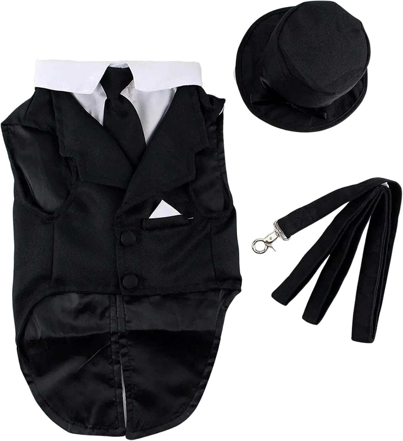 Midlee Dog Tuxedo Wedding Suit- Black Top Hat & Leash