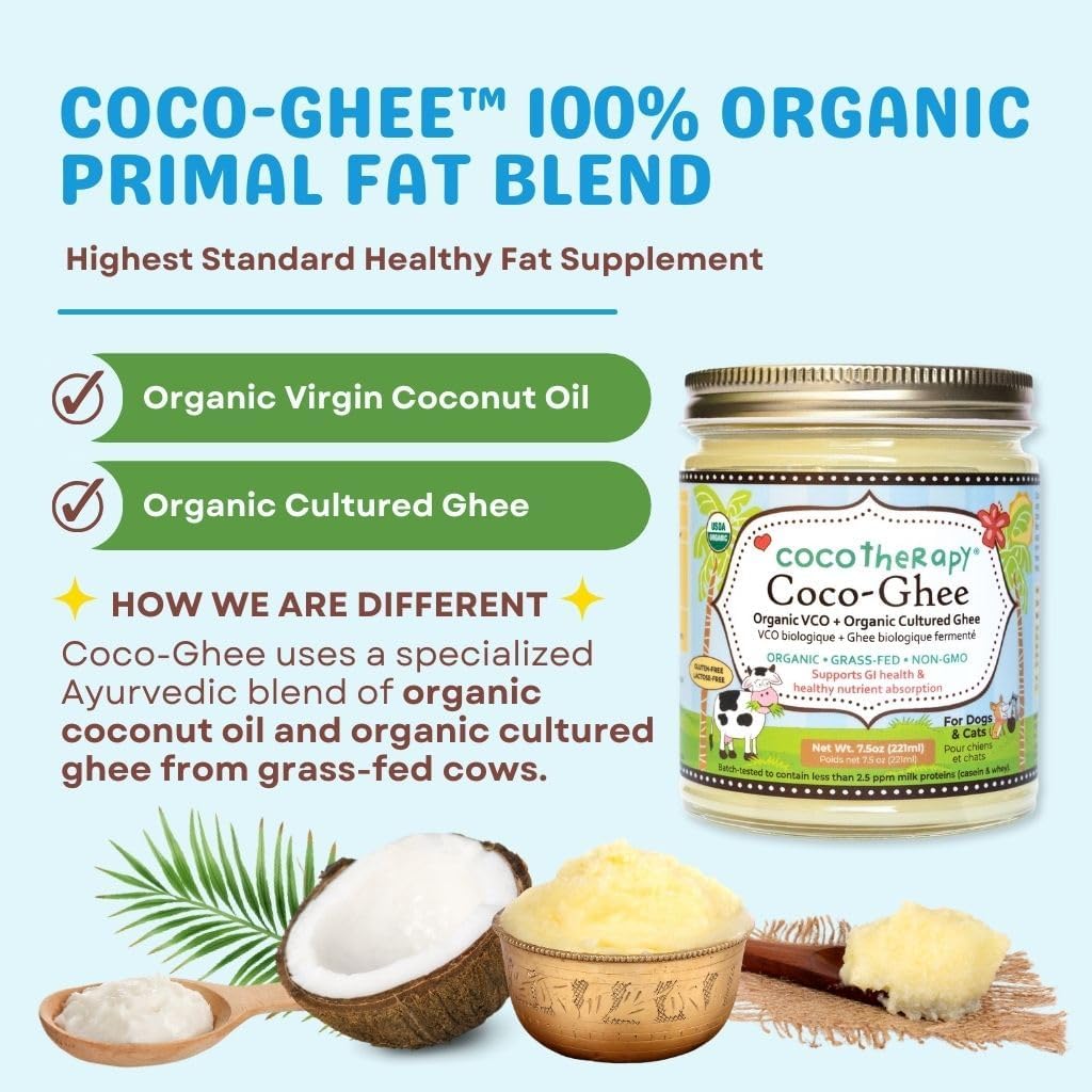 CocoTherapy Coco-Ghee Organic Virgin Coconut Oil and Organic Cultured Ghee Glass Jar, 7.5oz