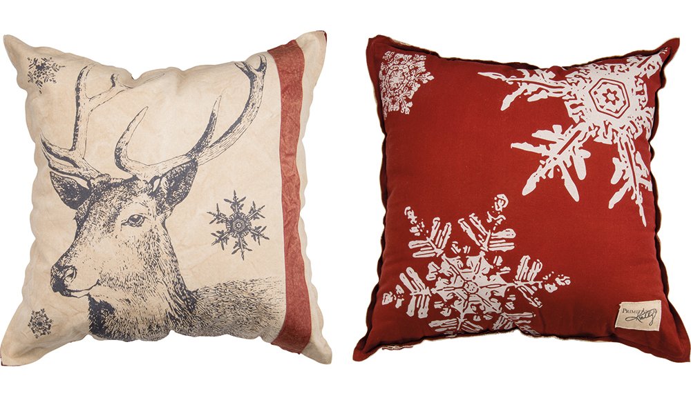 Primitives by Kathy Holiday Snowflake Deer Throw Pillow