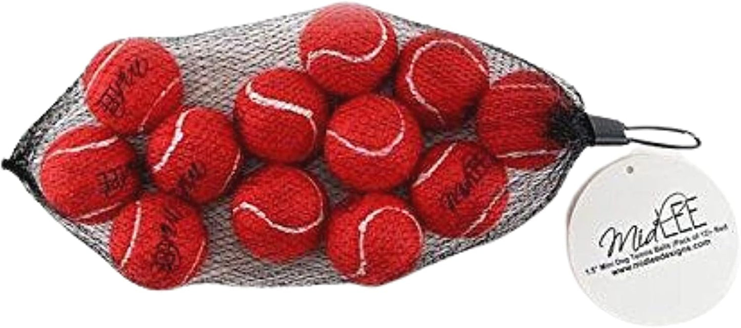 Midlee MINI Dog Tennis Balls, Red, 1.5" 12-Pack- Fetch Ball Laucher Pet Small Tennis Balls
