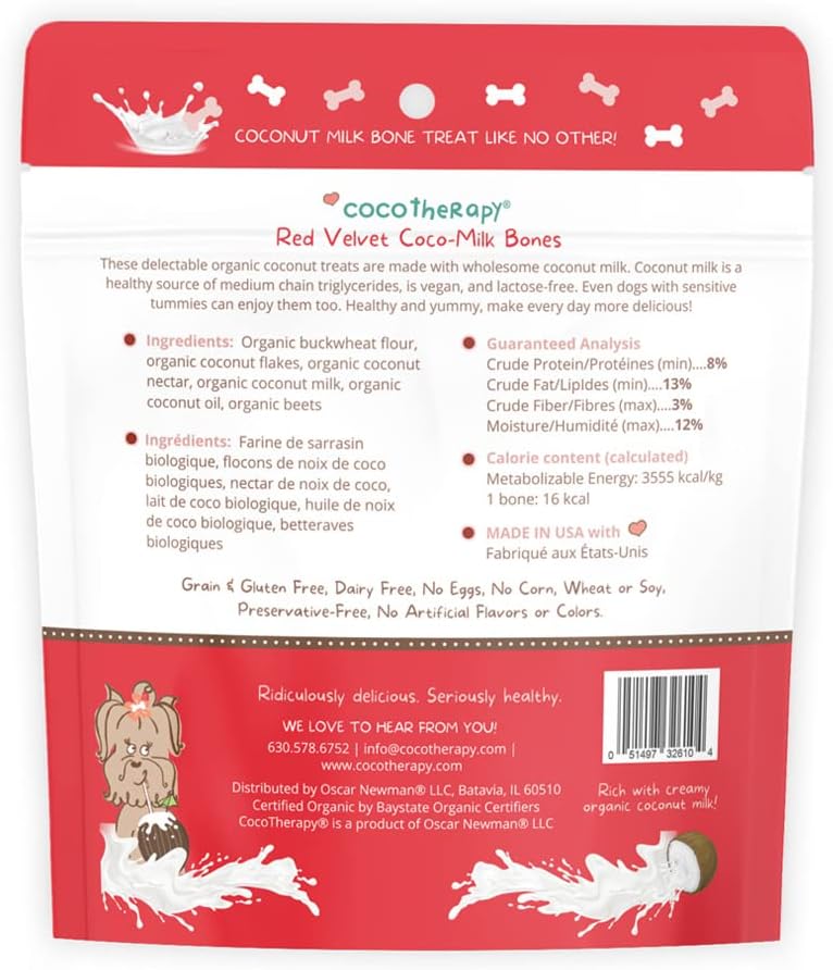 CocoTherapy Coco-Milk Bones Red Velvet Biscuit - Organic Coconut Treat for dogs (6 oz)