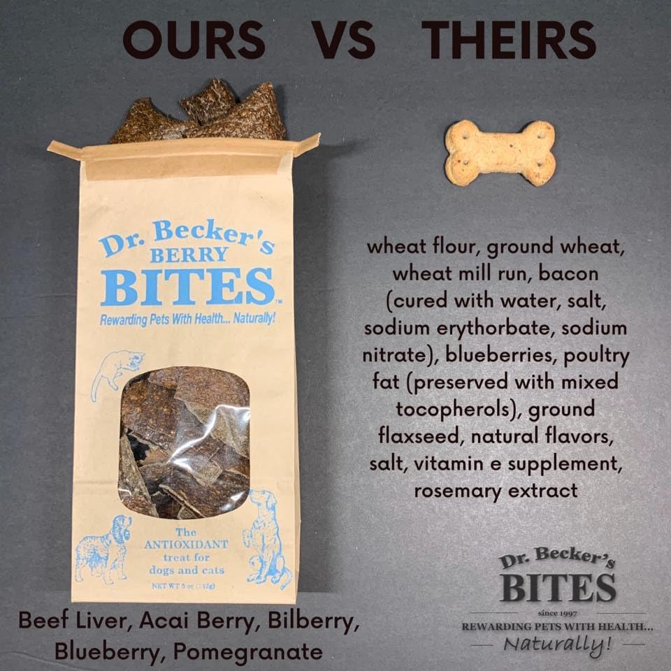 Dr. Becker's Berry Bites | Made from Acai Berry, Bilberry, Pomegranate, Blueberry | Grain Free Antioxidant Liver Training Treats for Dogs & Cats, 5oz (Pack of 3)