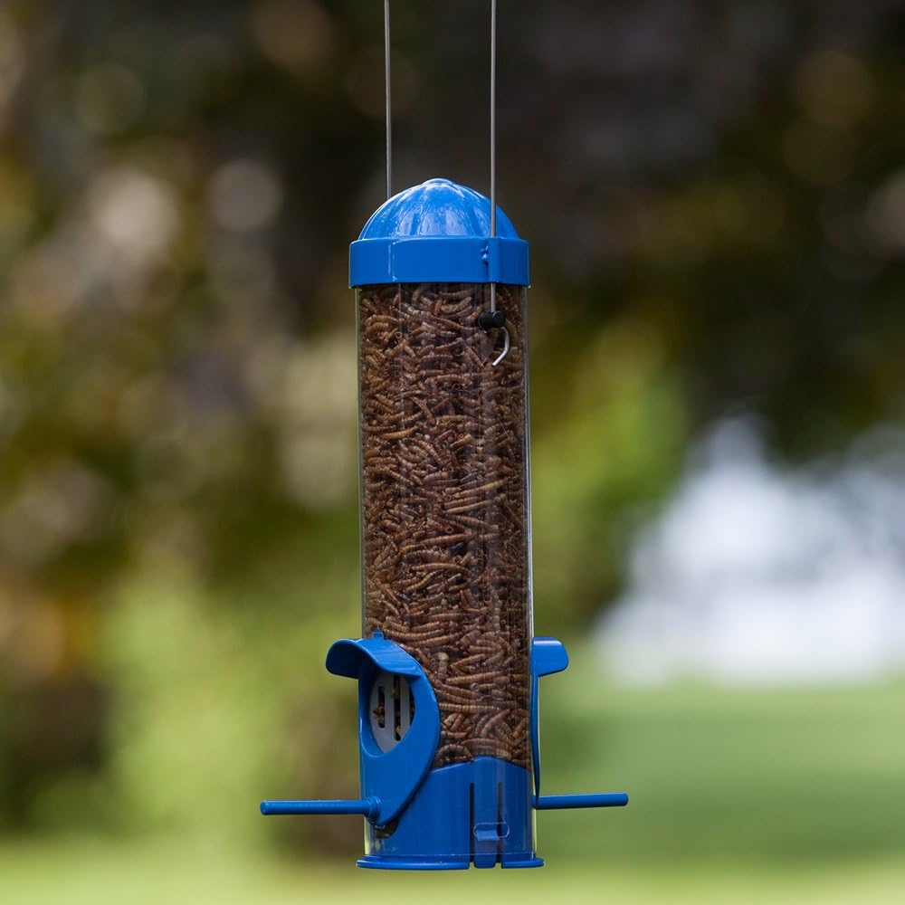 Perky-Pet Blue Mealworm Tube Bird Feeder With Flexport - 3 Ounce